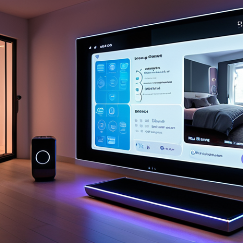 **

"Futuristic smart home. A friendly AI assistant interface glowing on a transparent screen, controlling lights, temperature, and displaying personalized news. Emphasis on sleek, minimalist design and a sense of seamless integration with everyday life. Soft, ambient lighting."

**