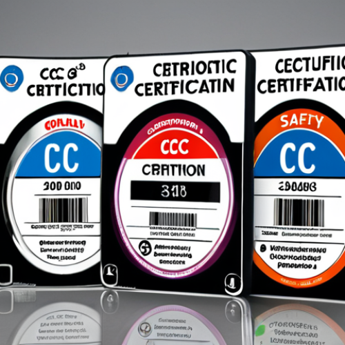 **Image Prompt:** Electronic product safety certification labels on various devices, highlighting CCC certification logo, with a focus on product quality and security standards, modern tech style.