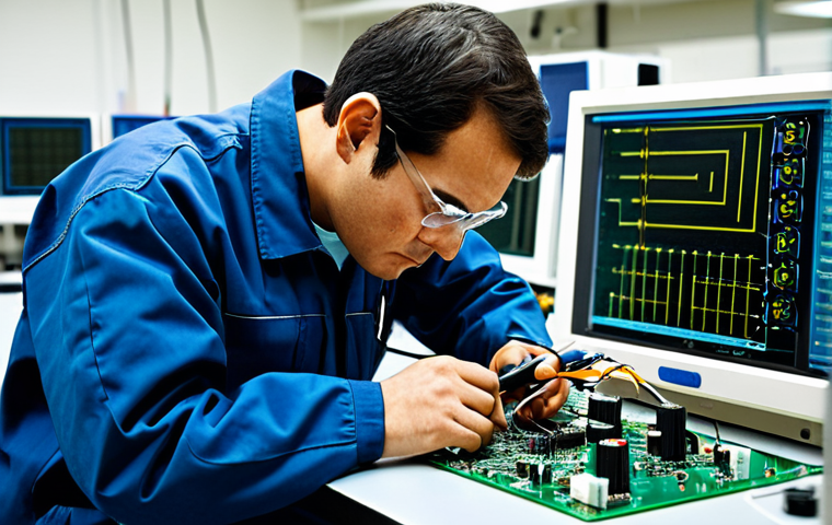 **

A focused electrical technician, fully clothed in appropriate work attire, carefully soldering components on a circuit board in a well-equipped electronics lab, safe for work, perfect anatomy, correct proportions, professional setting, well-lit, high quality.

**