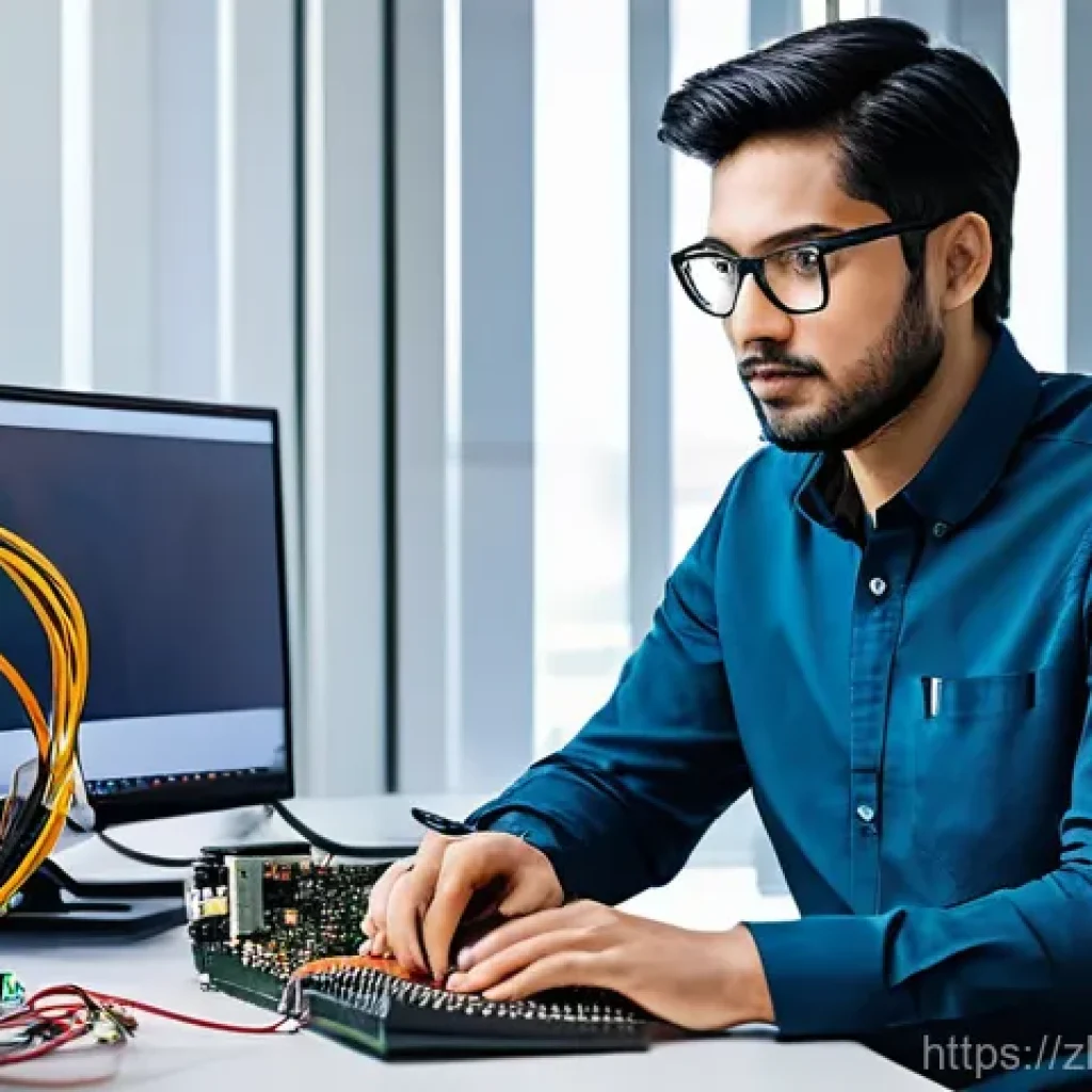 전자기술사와 직무 관련 최신 기술 학습 - **Prompt:** A focused electronic engineer, mid-career, with a determined expression, either male or ...