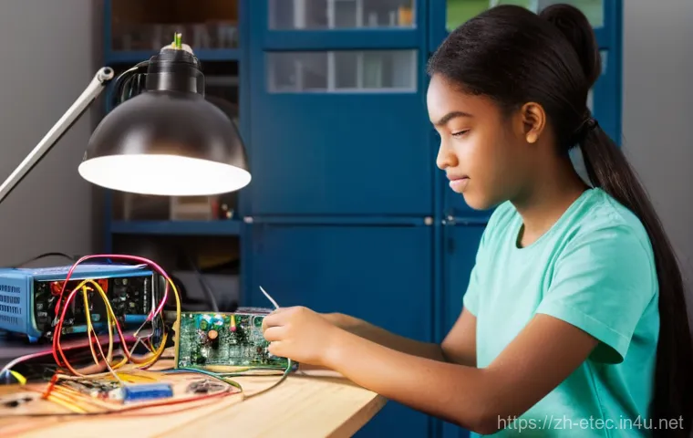 전자기술사 실기 준비 스케줄 - **Prompt:** A cheerful teenage girl, dressed in a casual t-shirt and jeans, is engrossed in solderin...