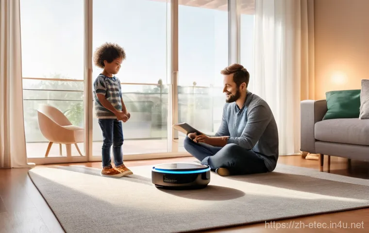 전자기술사와 디지털 변혁과 기술의 역할 - **Prompt 1: Intelligent Home Comfort and Family Life**
"A cozy, brightly lit modern living room,...