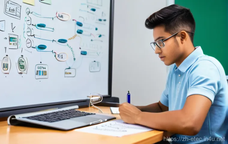 전자기술사 필기시험 스터디 방법 - **Prompt:** "A young individual (late teens to early twenties), dressed in clean, modest casual atti...