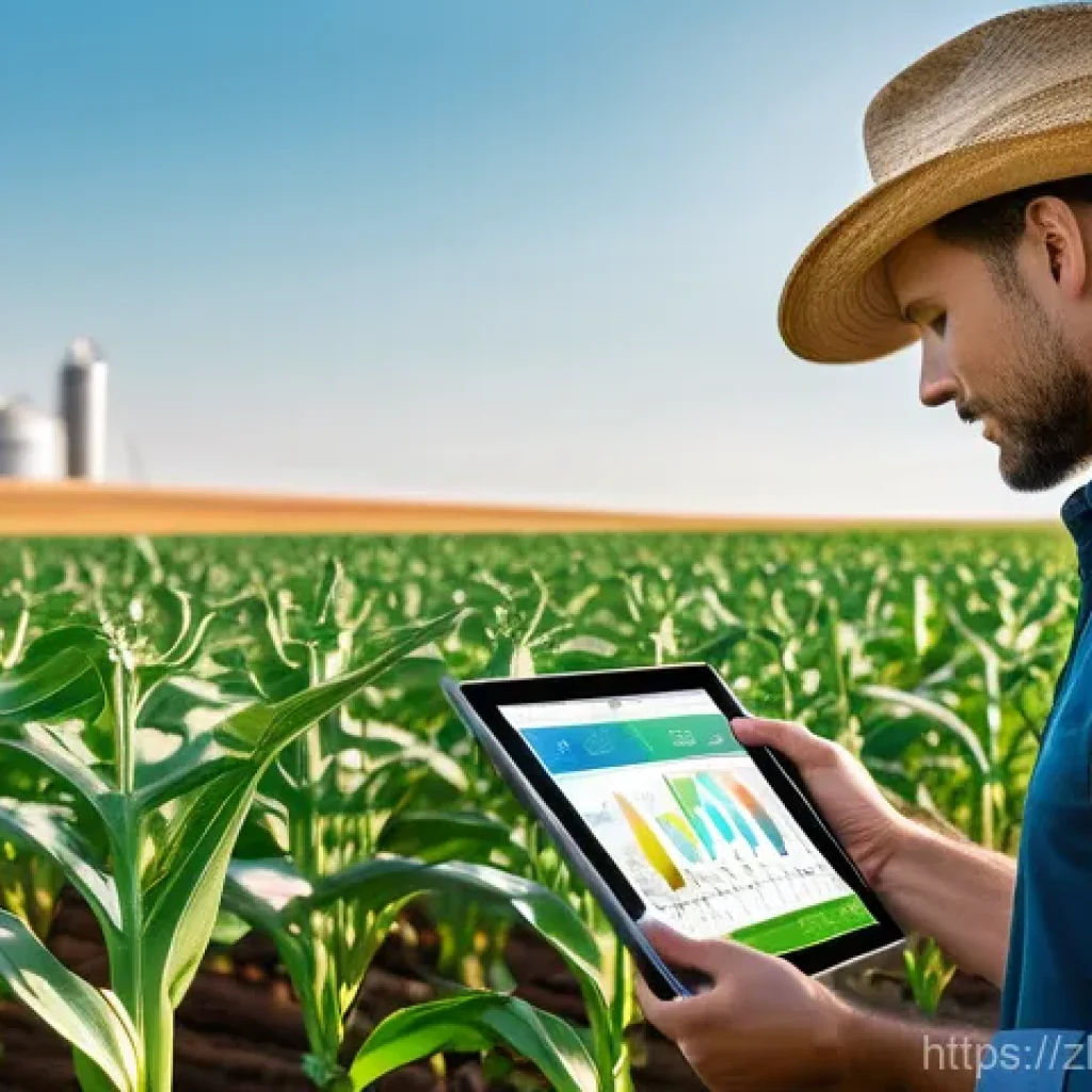 전자기술사와 관련된 프로젝트 경험 공유 - A futuristic smart farm, bathed in warm sunlight. In the foreground, a diverse array of advanced agr...