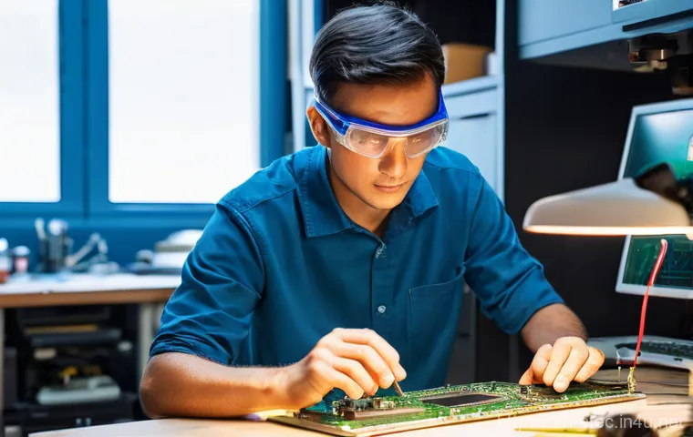 전자기술사와 시험 준비의 성공 사례 - **Prompt 2: Collaborative Innovation in a High-Tech Lab**
    "An energetic scene depicting three di...