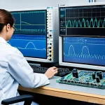 전자기술사와 전자기학 이론 학습 사례 - **Prompt 1: EMC Troubleshooting in a Modern Lab**
"A highly detailed, realistic image of an elec...