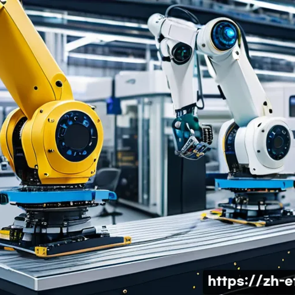 전자기술사와 로봇 공학의 융합 - A cutting-edge industrial robot arm operating on a high-precision automotive parts assembly line, eq...