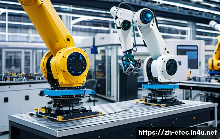 전자기술사와 로봇 공학의 융합 - A cutting-edge industrial robot arm operating on a high-precision automotive parts assembly line, eq...