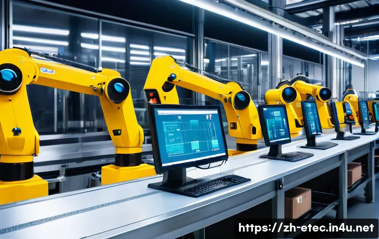 전자기술사와 산업별 기술 활용 경험 - A high-tech smart manufacturing production line in a modern industrial factory setting, featuring em...