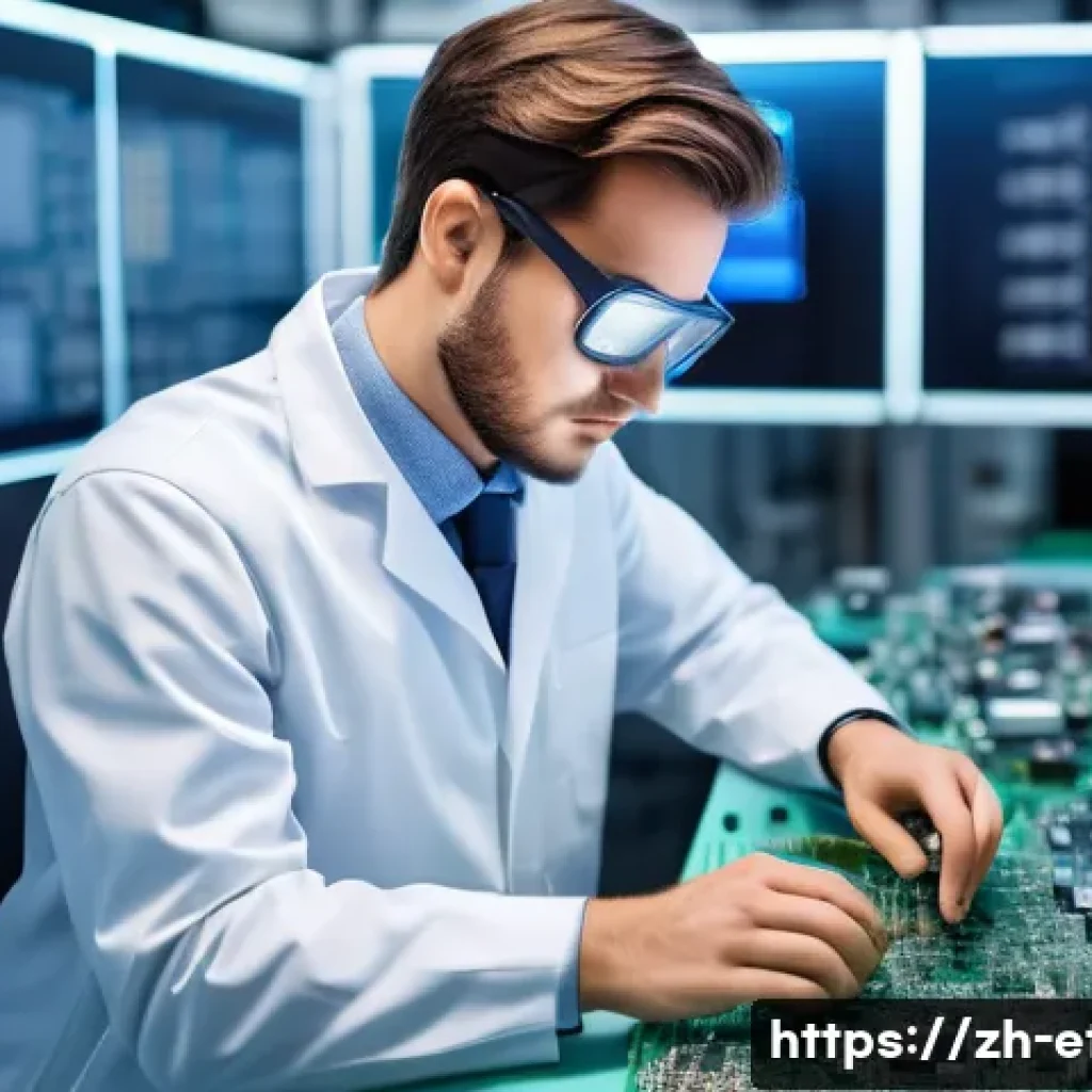 전자기술사 자격증의 가치를 높이는 법 - A modern electronics engineer in a high-tech industrial environment, wearing professional attire and...