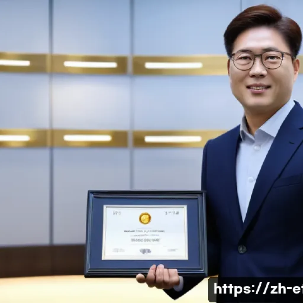 전자기술사와 관련된 국제 자격증 비교 - ) Photorealistic corporate award scene: a mid-career Korean electronics engineer (late 30s, smart-ca...