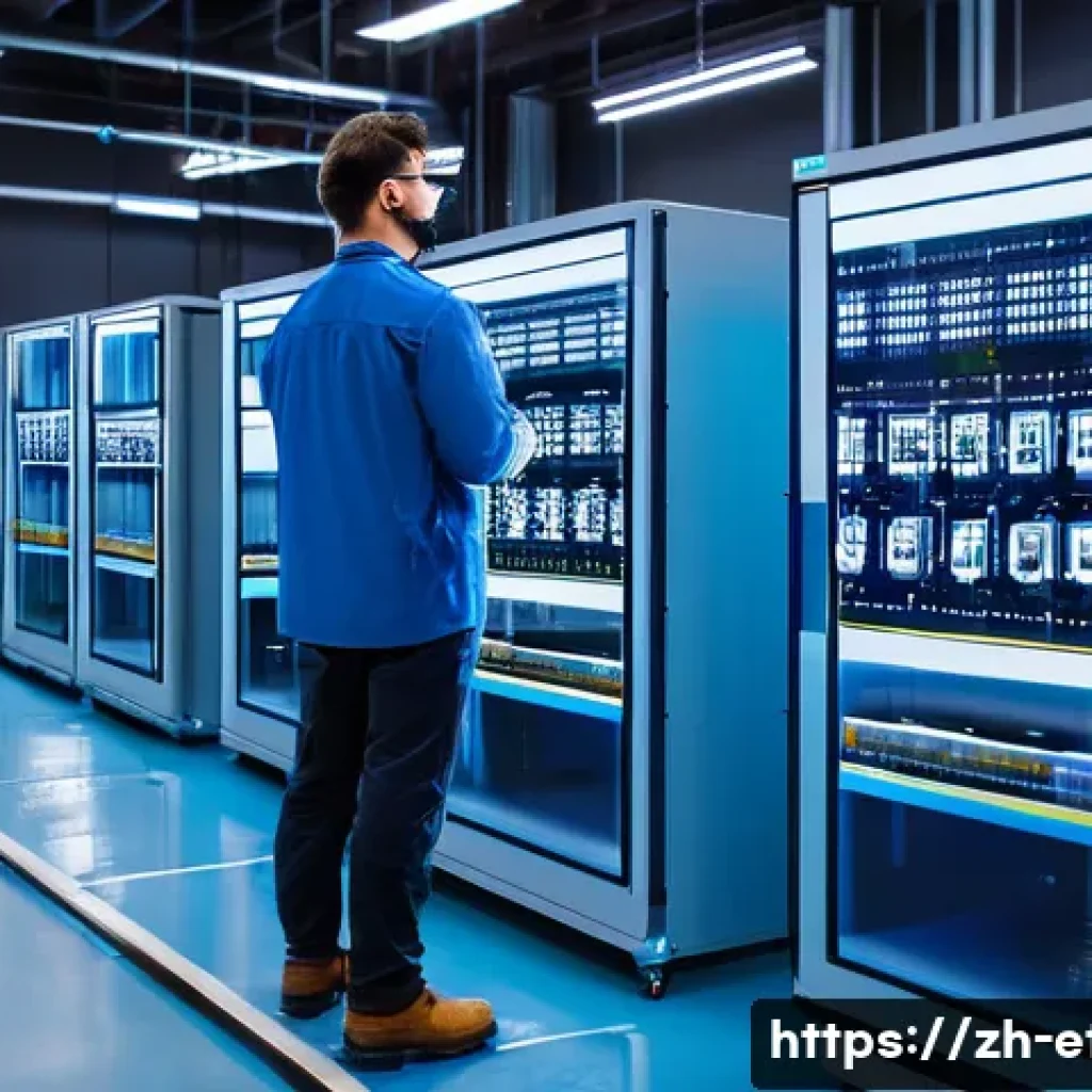 전자기술사와 관련된 오토메이션 기술 사례 - A high-tech electronic manufacturing workshop featuring rows of smart sensors mounted on walls and m...