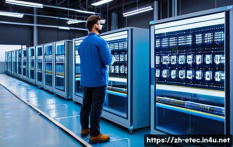 전자기술사와 관련된 오토메이션 기술 사례 - A high-tech electronic manufacturing workshop featuring rows of smart sensors mounted on walls and m...