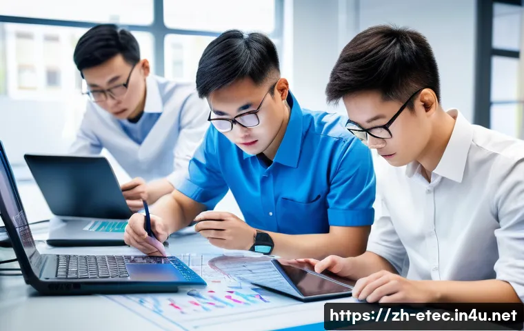 전자기술사 실무 과제 수행 방법 - A modern electronics laboratory scene showing a diverse team of young Chinese professionals collabor...
