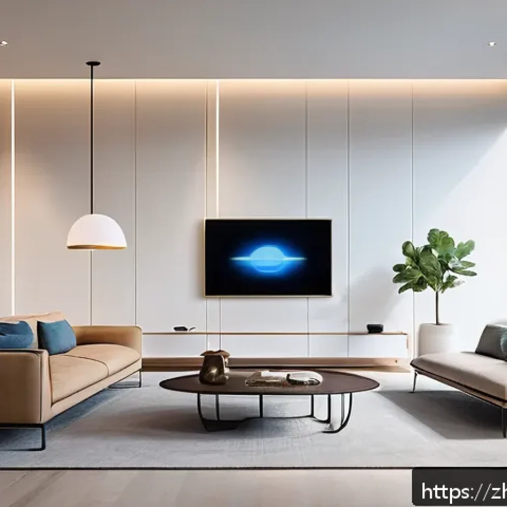 전자기술사와 인공지능 기술 융합 사례 - A futuristic smart home interior featuring seamless integration of electronic sensors and embedded A...
