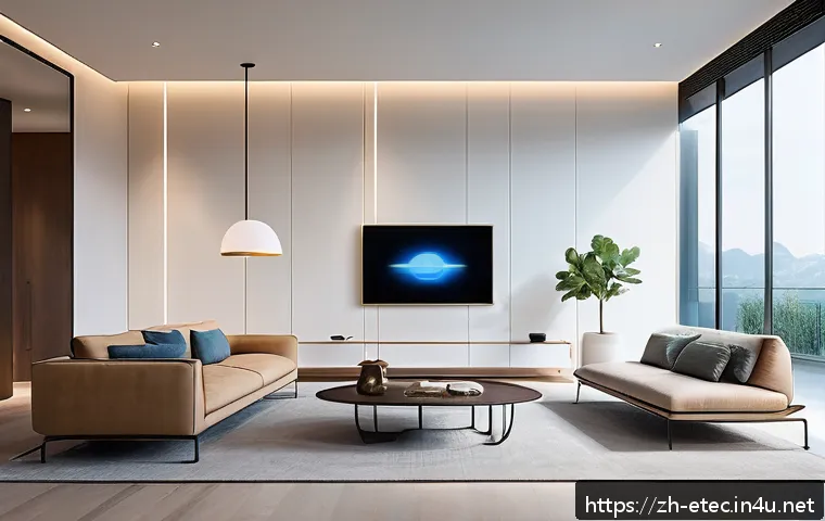 전자기술사와 인공지능 기술 융합 사례 - A futuristic smart home interior featuring seamless integration of electronic sensors and embedded A...