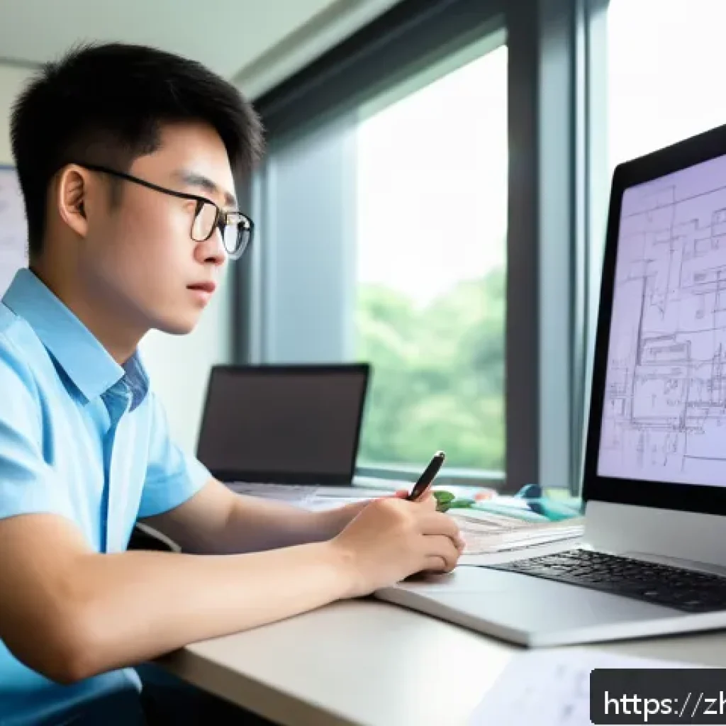 전자기술사와 관련된 시험 정보 공유 - A modern study room scene featuring a young Chinese adult male focused on electronic engineering exa...