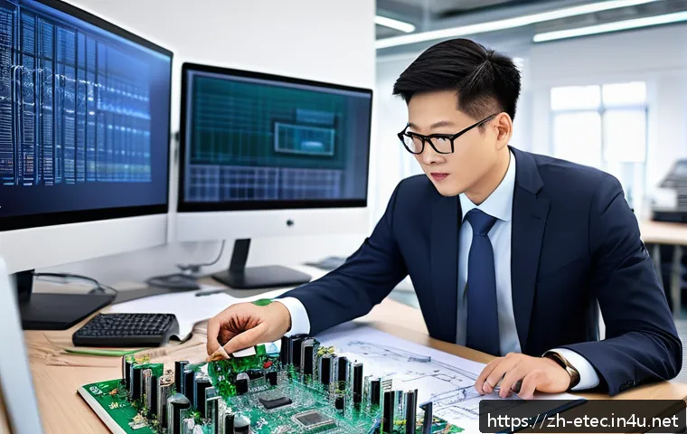 전자기술사와 직무 중심 자격증 활용 사례 - A professional electronic technician in a modern office environment, confidently presenting a comple...